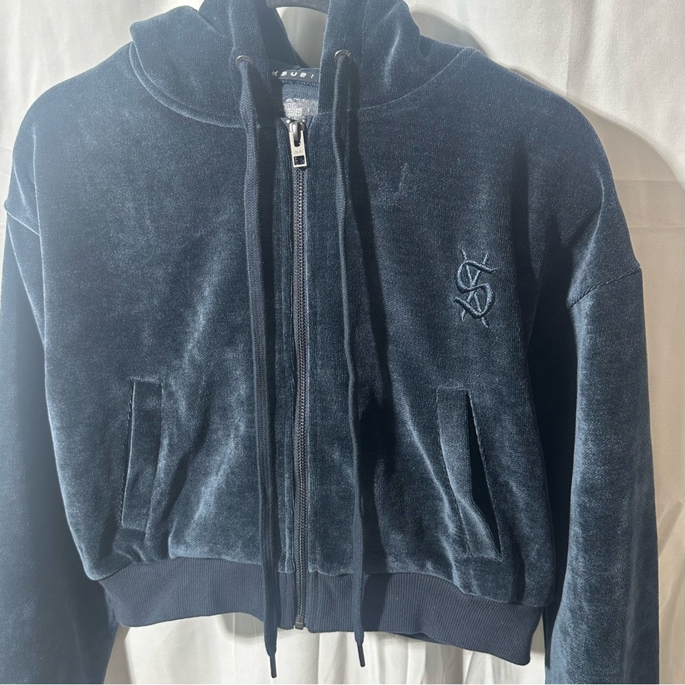 Ksubi women’s Velvet Zip-Up Hoodie in Dark Blue